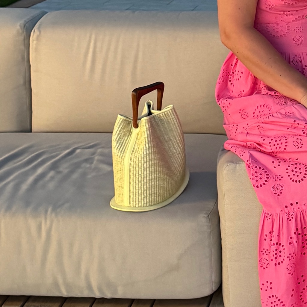 Straw Bucket Tote With Wood Handle - Cream — image 4 of 6